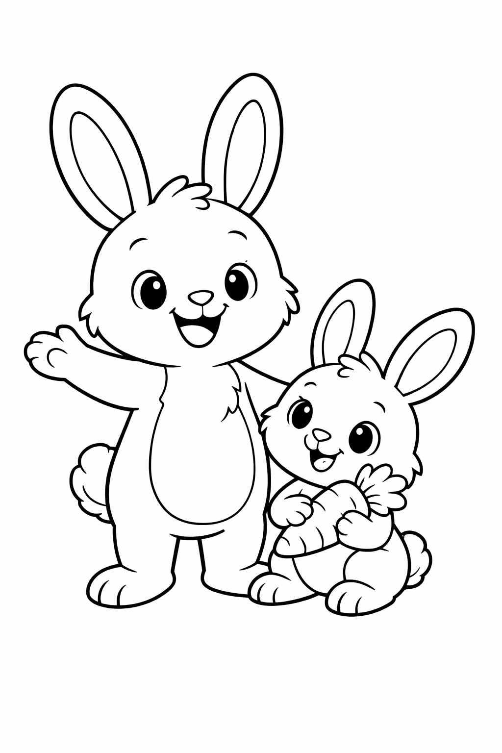 Kleurplaat twee konijnen met wortel